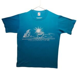 Vintage 80s Jerzees Yellowstone Park Graphic T-Shirt L Single Stitch USA Made T